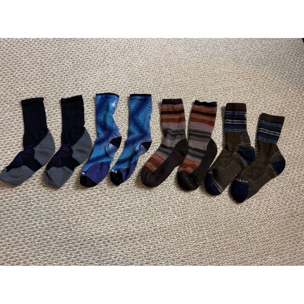 Smartwool Merino Wool Blend Crew Socks Bundle 4 Pairs Medium Striped Blue Brown